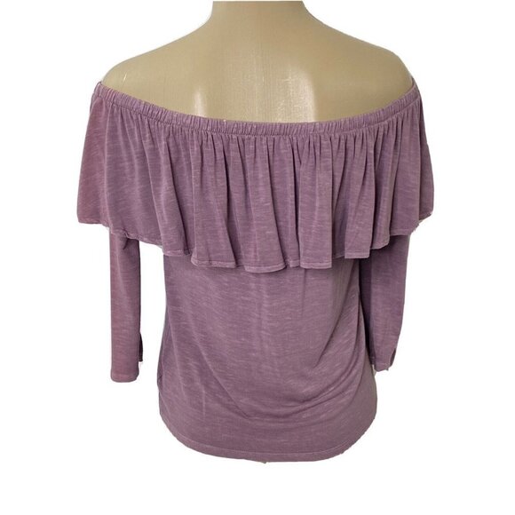 AEO American Eagle Womens size Small Off Shoulder 3/4 Sleeve Knit Top Lavender - Picture 2 of 9